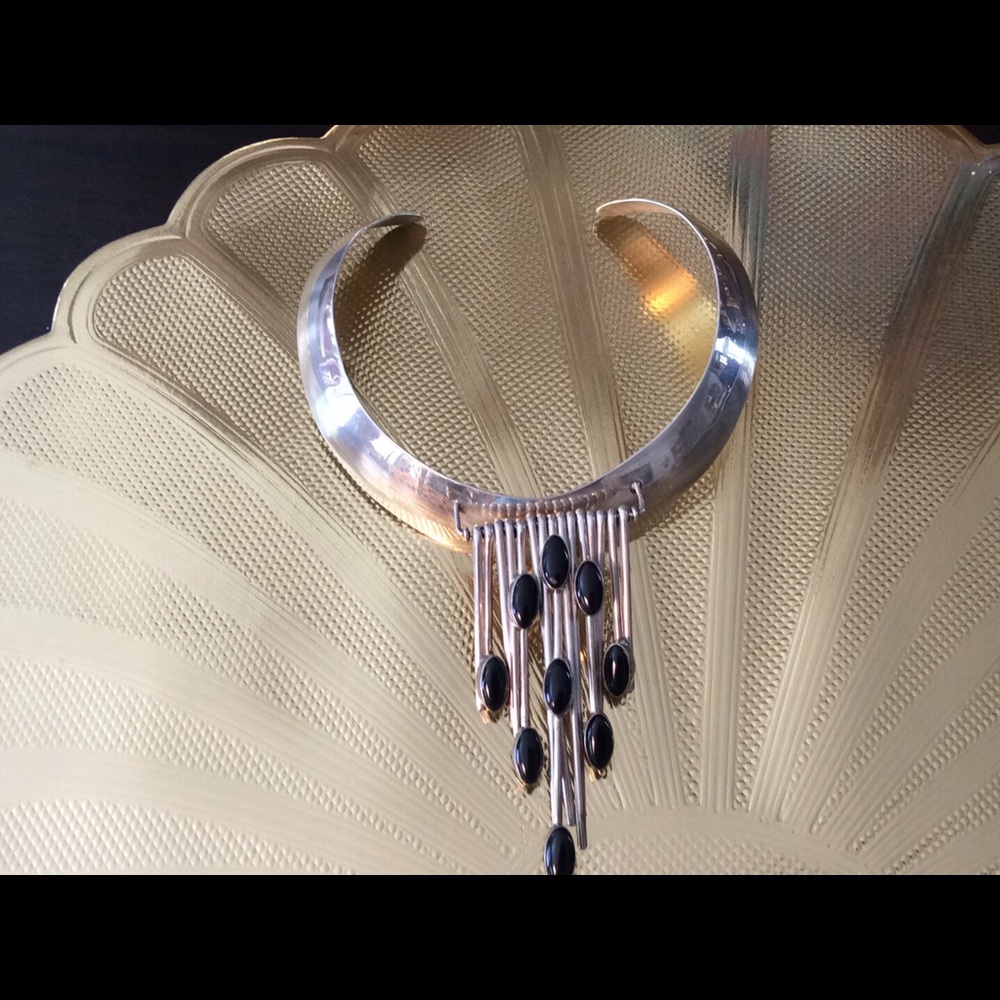 Custom made sterling and onyx collar necklace